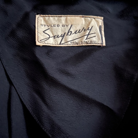 Vintage 40s Saybury Robe Dressing Gown Tricolor Black Peachy Coral Lavender S - Picture 10 of 16